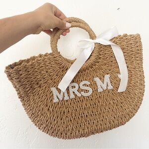 Mrs. M Bedazzled Woven Basket Handbag Purse Brand New Wife to Be Bridal Gift